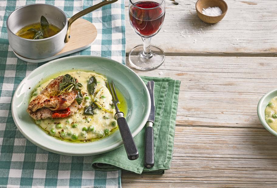 Saltimbocca auf Erbsen-Polenta