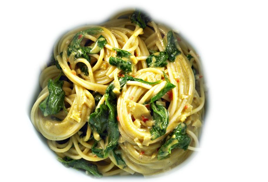 Spaghetti mit Kokosspinat