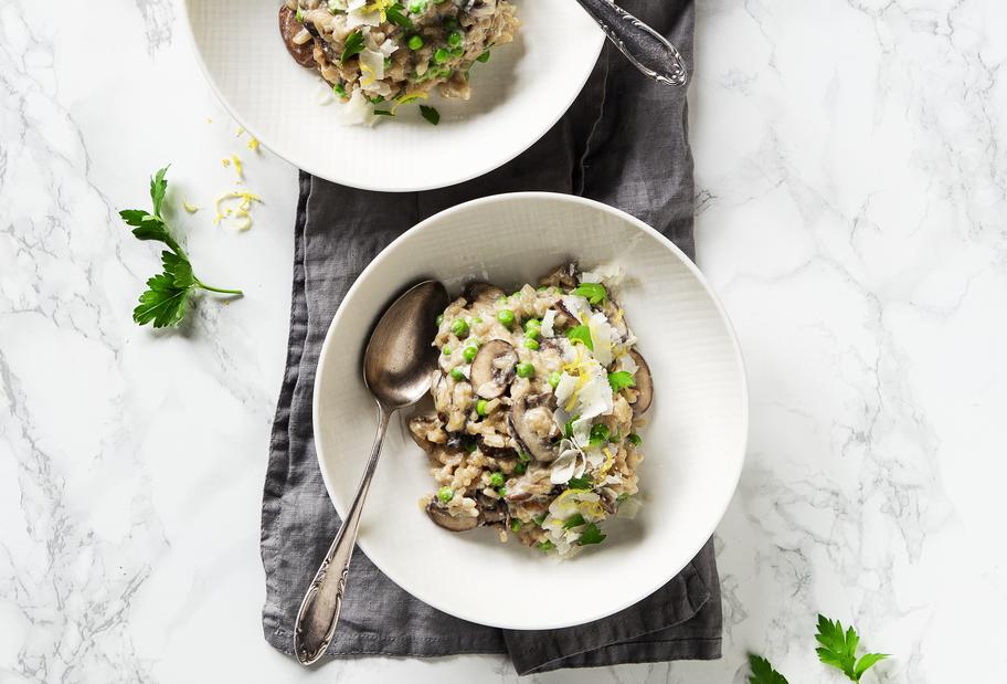 Champignon-„Rispotto“ mit Erbsen und Ricotta