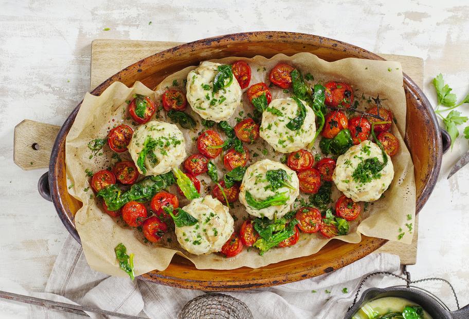 Quarkknödel mit Ofentomaten