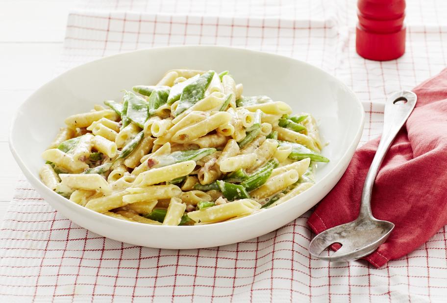 Spaghetti mit sahniger Bohnen-Carbonara