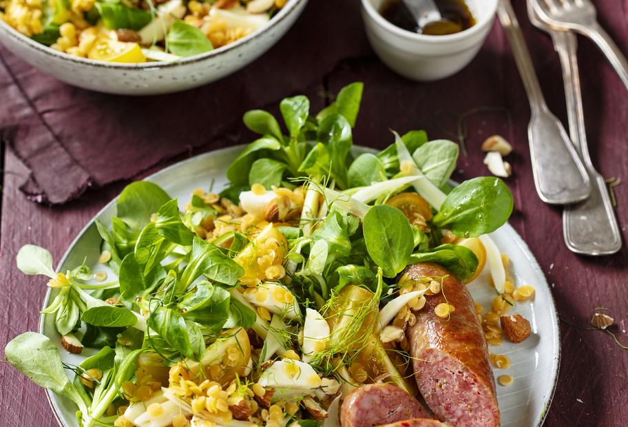 Linsensalat mit Mettwurst