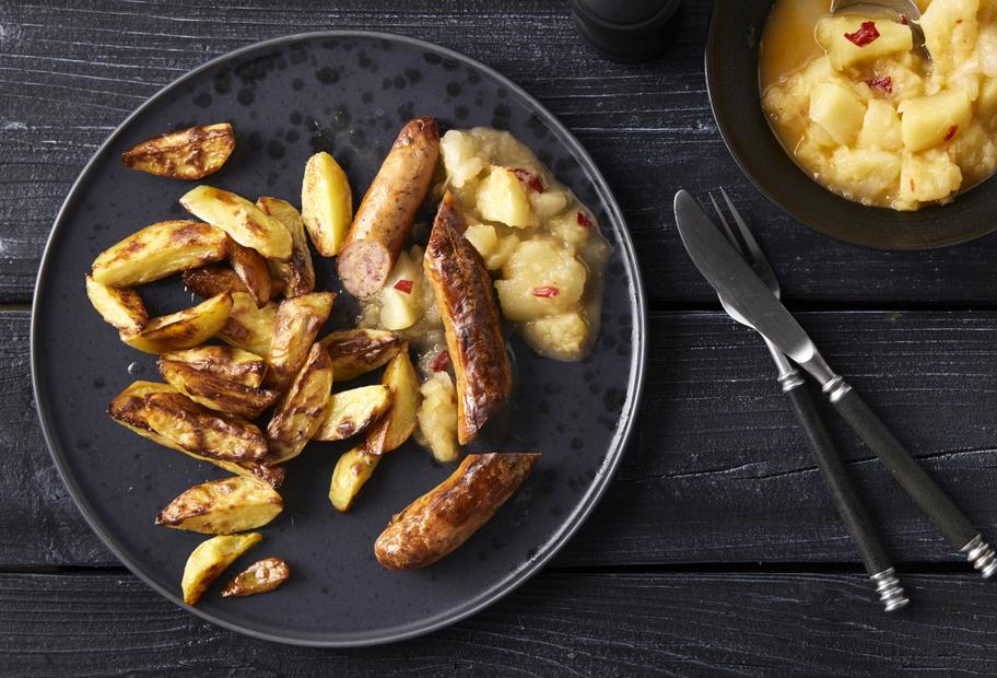 Kreativ kochen: Bratwurst mit Apfel-Birnen-Kompott