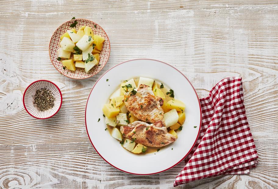 Minutenschnitzel mit Kartoffel-Kohlrabi-Gemüse