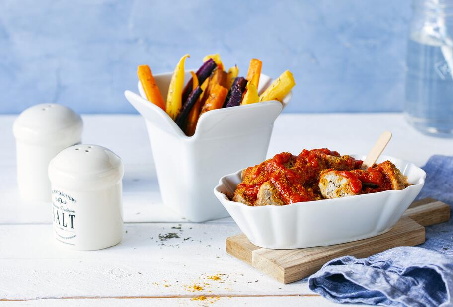 Currywurst mit Gemüse-Pommes