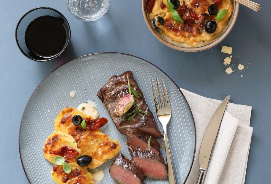 Lammrücken sous vide mit mediterranem Kartoffelgratin