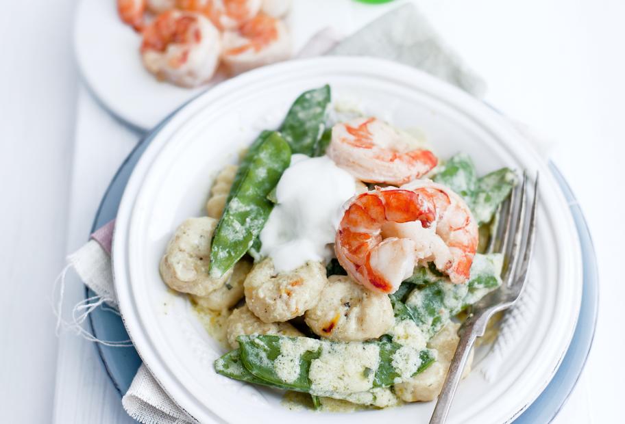 Safrangnocchi mit Garnelen