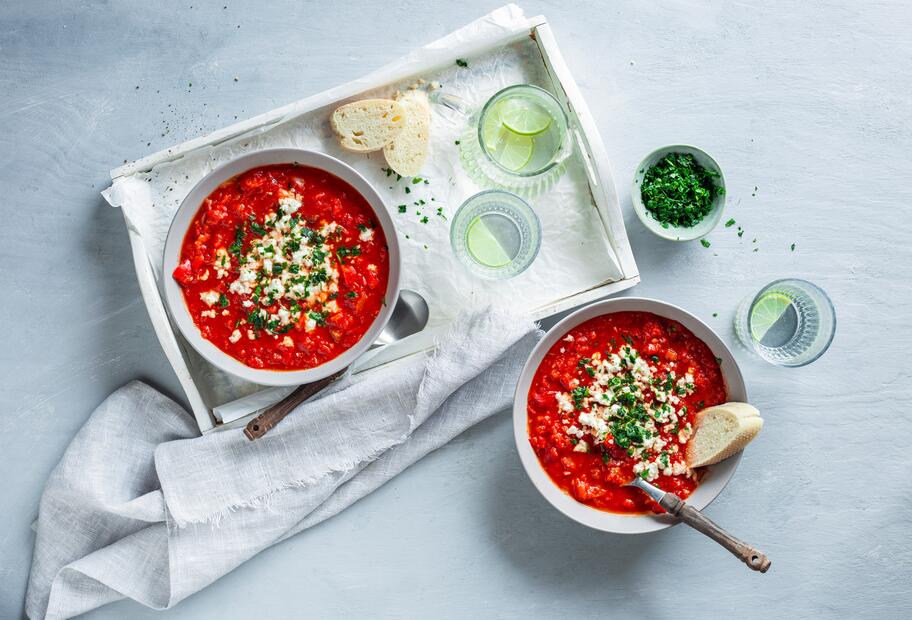 Shakshuka-Suppe mit Feta
