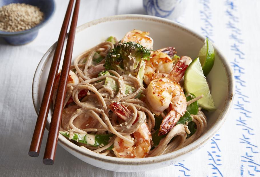 Asiatische Vollkornspaghetti mit Sesam-Garnelen für den Thermomix®