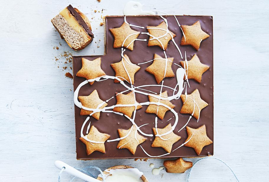 Karamell-Lebkuchenschnitten mit Schokolade