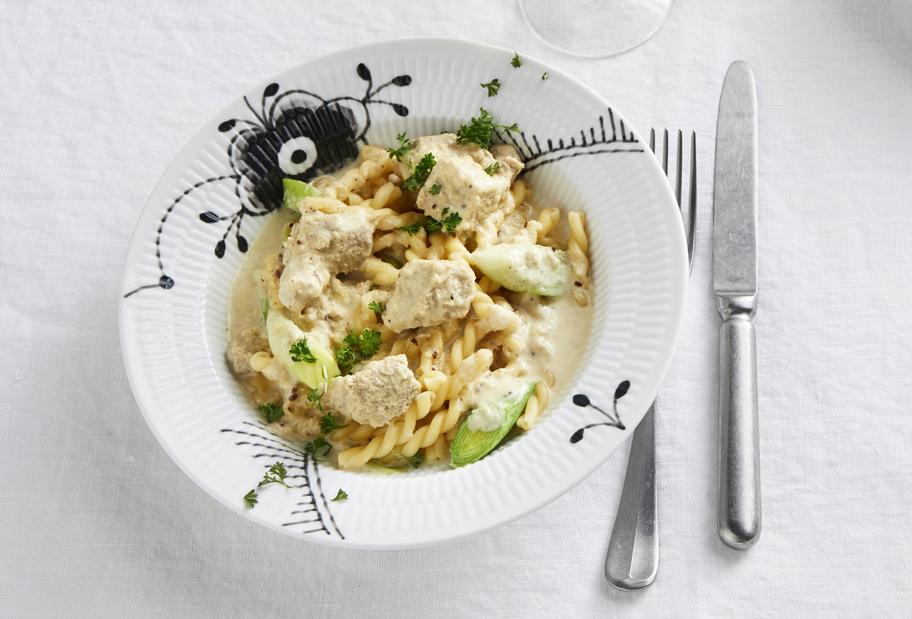 Senfgulasch mit Porree