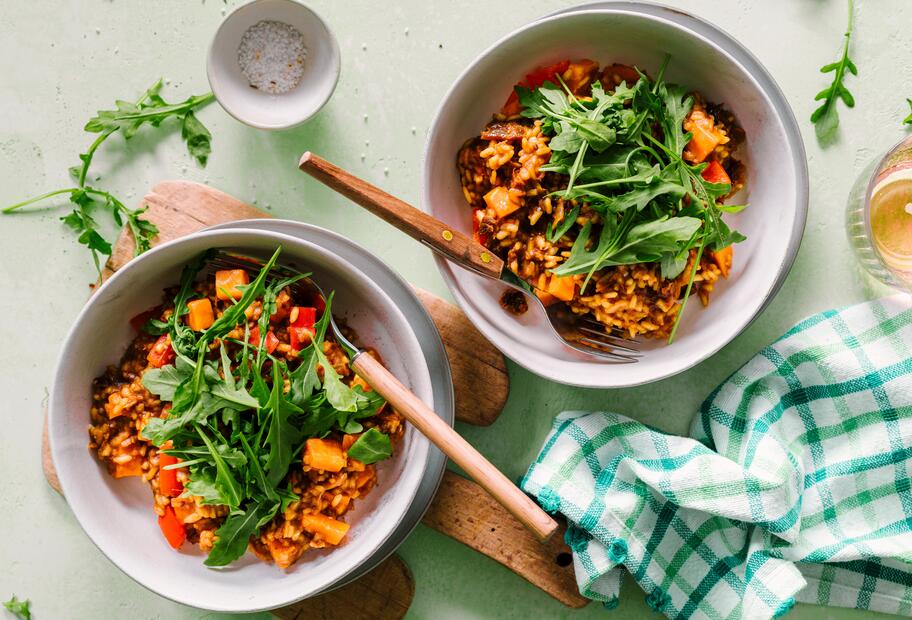 Süßkartoffelrisotto mit Rucola