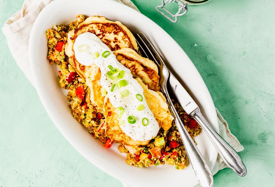 Quarktaler mit Brokkolisalat