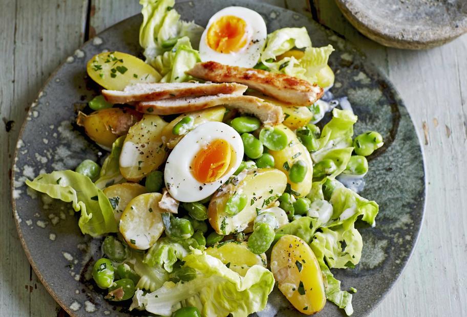 Kartoffelsalat mit Hähnchen und Ei