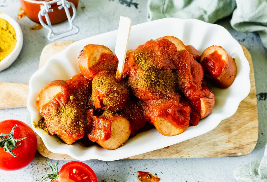Currywurst mit pikanter Soße wie beim Imbiss für den Thermomix® Currywurst mit pikanter Soße wie beim Imbiss für den Thermomix®