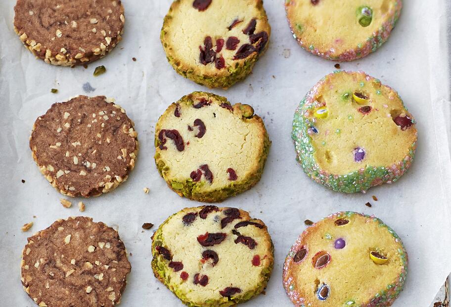 Rollenkekse in 3 verschiedenen Geschmacksrichtungen