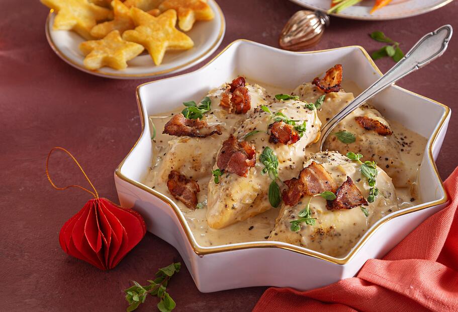 Honig-Senf-Hähnchen mit Bacon und Kartoffelplätzchen
