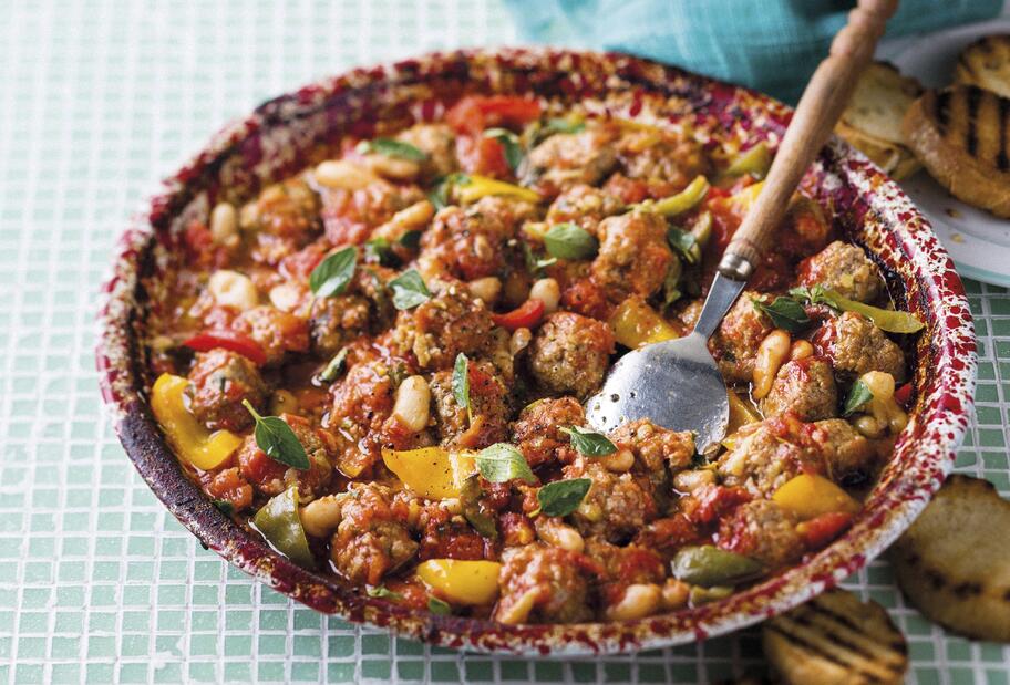 Mini-Hackbällchen mit Baked Beans