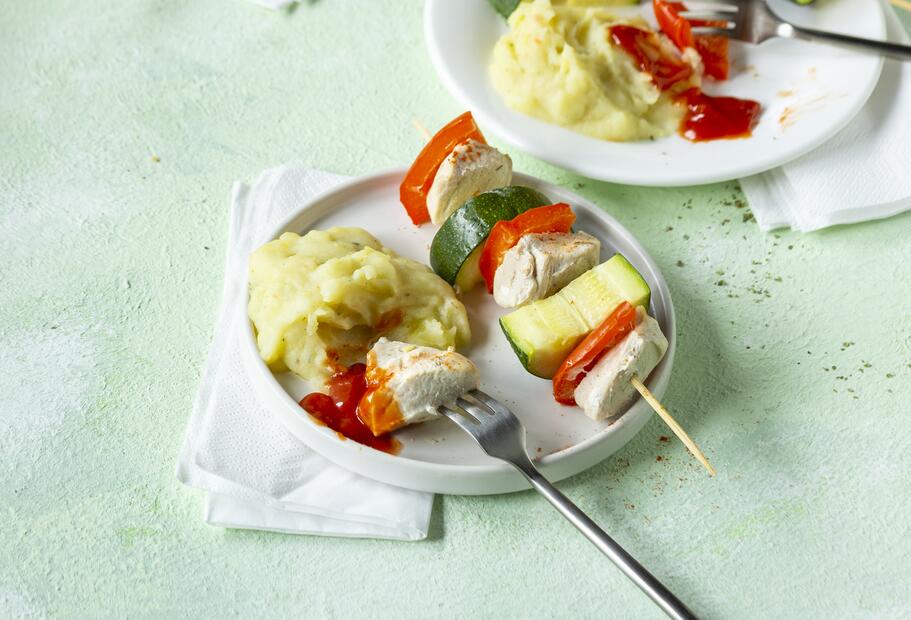 Räuberspieße mit Kartoffelpüree