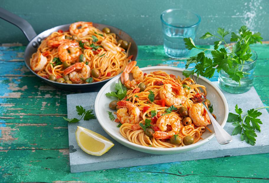 Spaghetti mit Garnelen