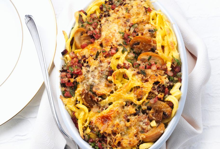Spätzleauflauf mit Speck