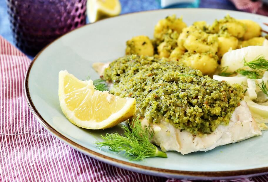 Kabeljau mit Pistazien-Kruste und Gnocchi