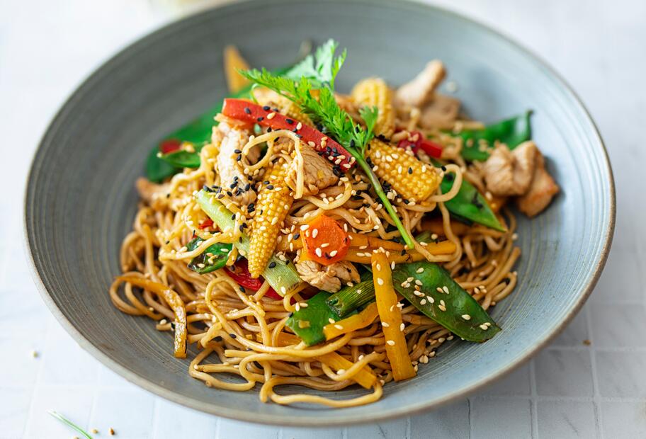 Wok-Nudeln mit Asia-Gemüse und Pute für den Thermomix®
