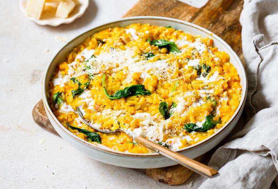 Ratz-Fatz Orzo mit Kürbis-Käse-Soße