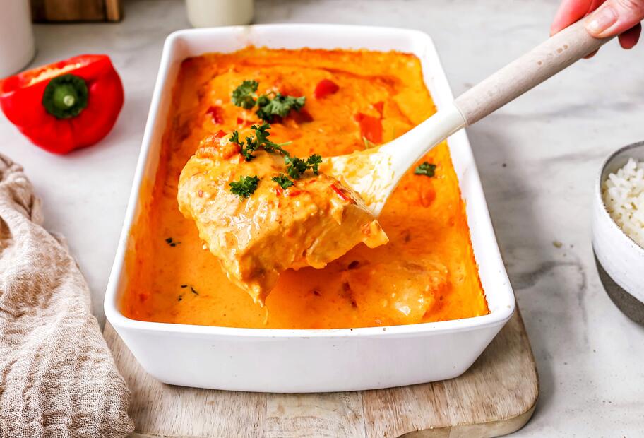 Paprika-Sahne-Hähnchen aus dem Ofen