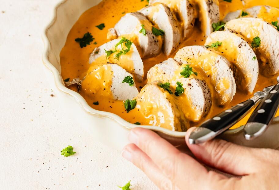 Schweinefilet mit Curry-Sahne-Soße für den Thermomix®