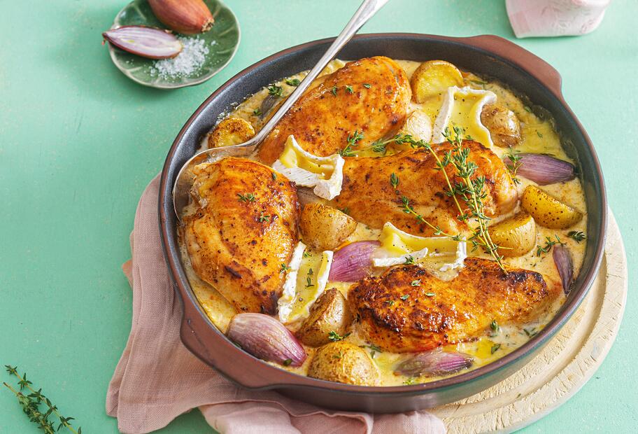 Camembert-Hähnchen mit Drillingen