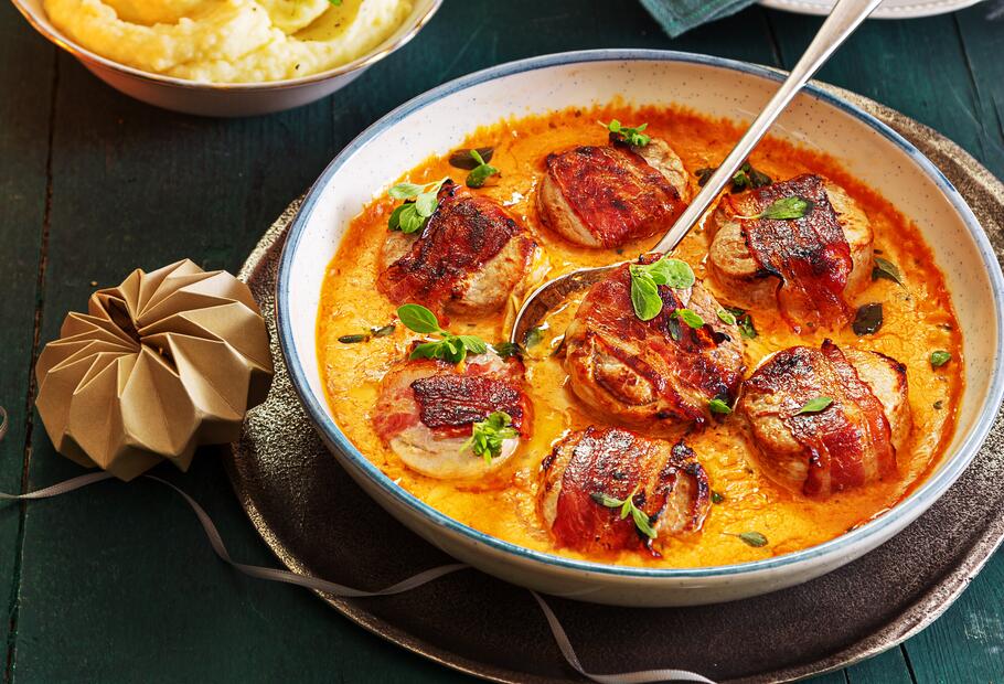 Schweinefilet mit Currysahne mit Kartoffelpüree mit dem Thermomix®