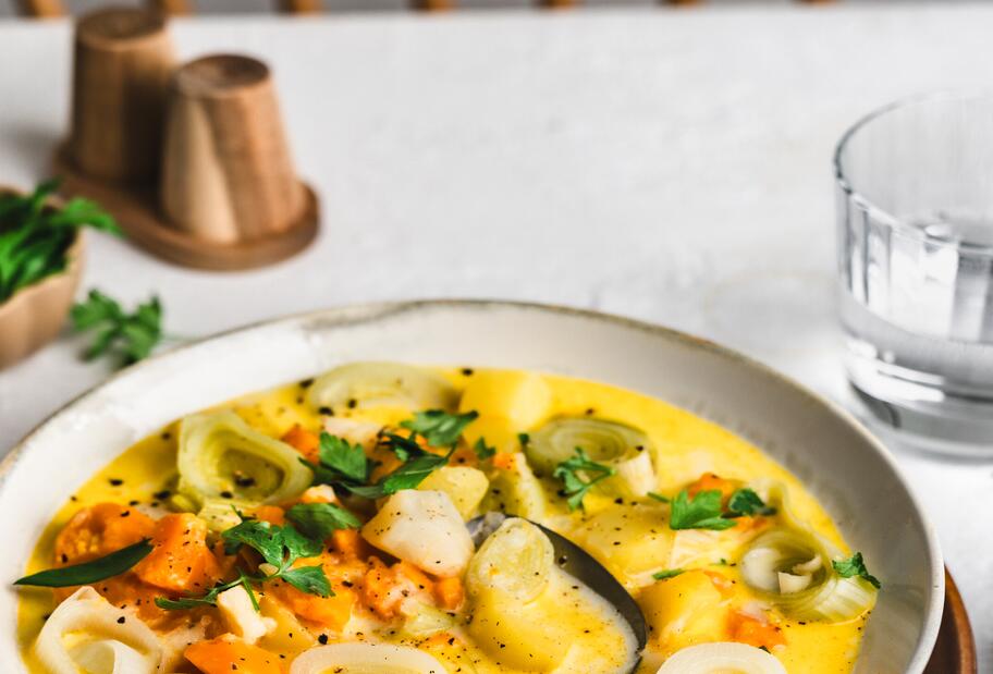 Großer Käse-Lauch-Topf