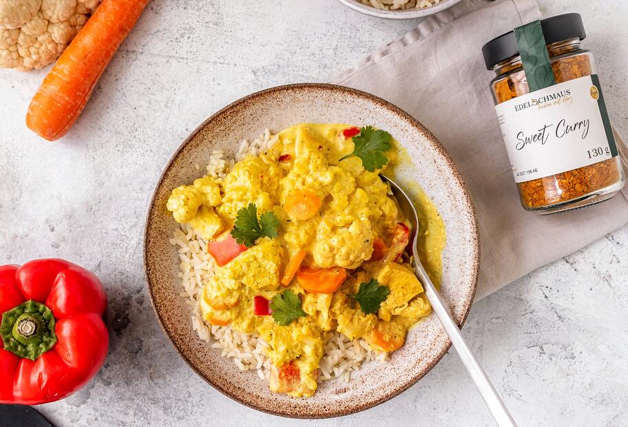 Zartes Hähnchen mit „Sweet Curry“ Schmandsoße
