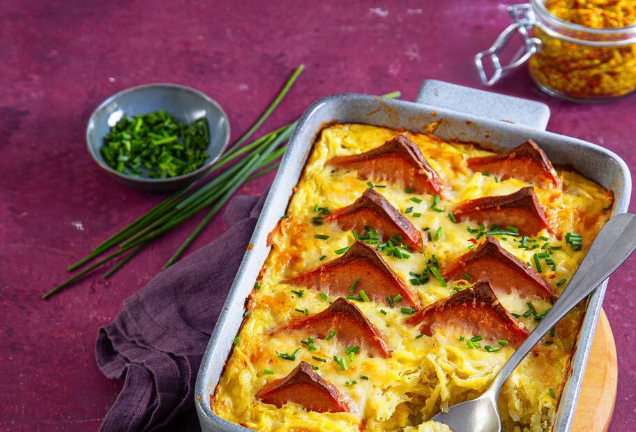 Gipfelstürmer-Auflauf mit Leberkäse