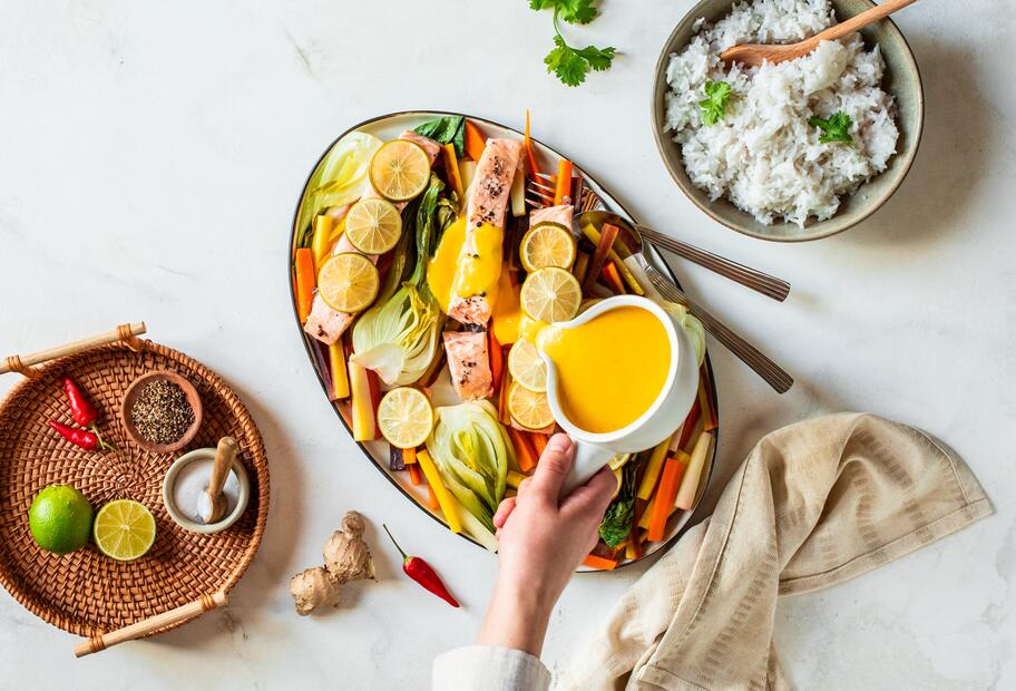 Asiatisch all in one kochen mit Fisch