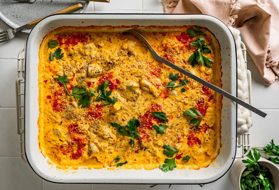 Ofen-Hähnchenwürfel mit Currycreme