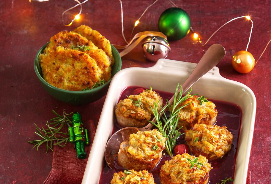 Knuspermedaillons mit„Mon Chéri“-Soße