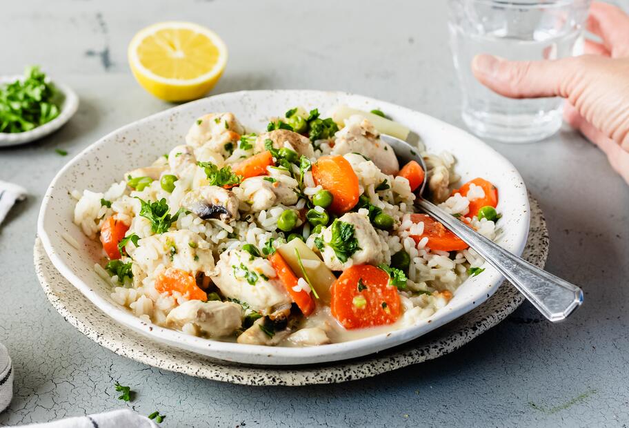 Protein-Hühnerfrikassee mit Sahne Protein