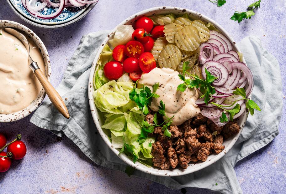 High Protein Burger Bowl