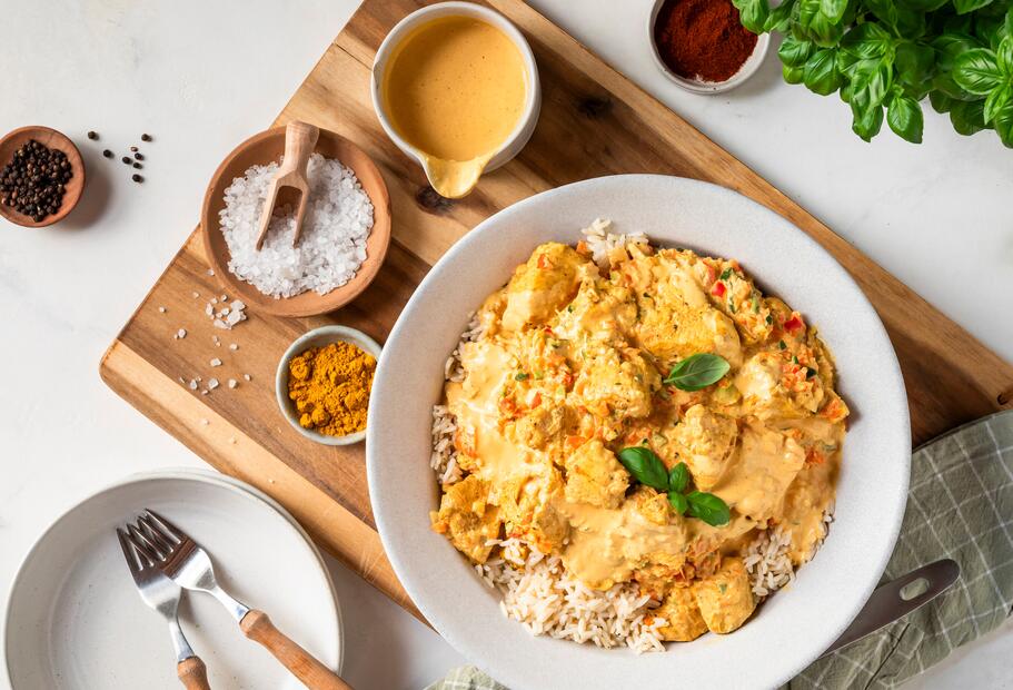 Hähnchen mit Curry-Schmand-Soße im TM7