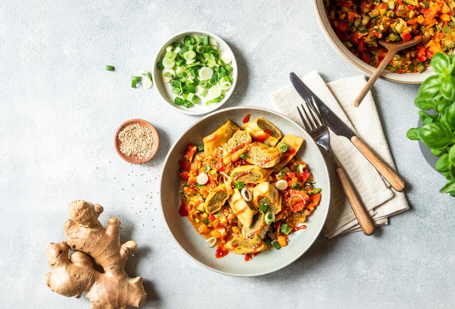Asia-Salat mit Crispy Maultaschen aus dem Airfryer