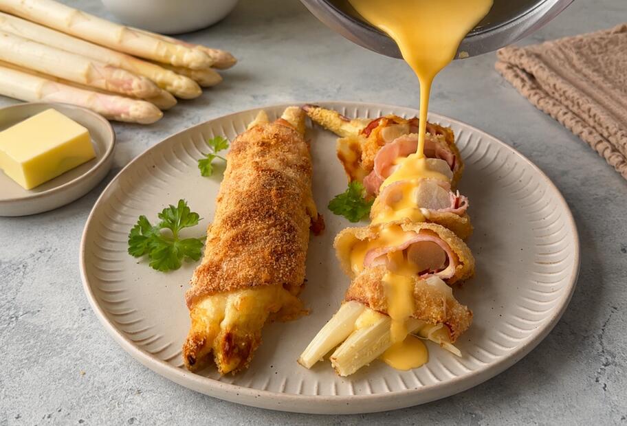 Spargel Cordon Bleu mit Sauce Hollandaise aus dem Airfryer