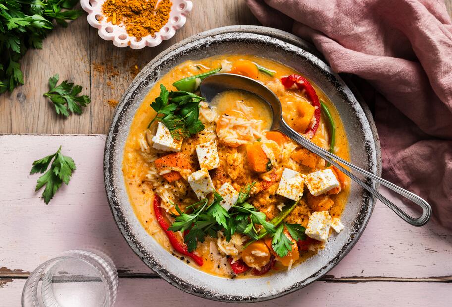 Curry-Reis-Topf mit Kürbis