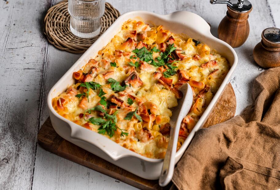 Nudel-Leberkäse-Gratin