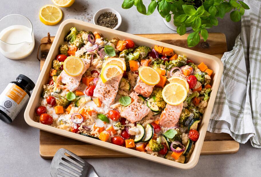 Wohlfühl-Feierabendblech mit Lachs