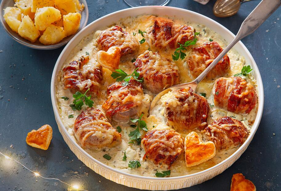 Schweinefilet mit Bressosoße und Parmesankartoffeln