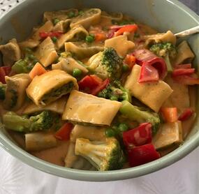 Ich habe es genau nach Rezept gemacht mit veganen Maultaschen! Sehr sehr lecker