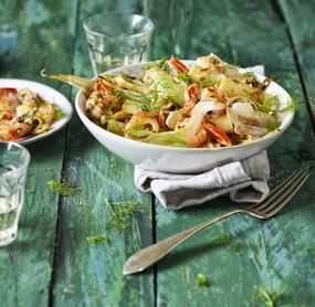 Fenchelpasta mit Knoblauch-Garnelen