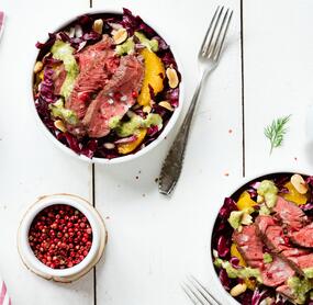 Lauwarmer Radicchiosalat mit Rinderfilet
